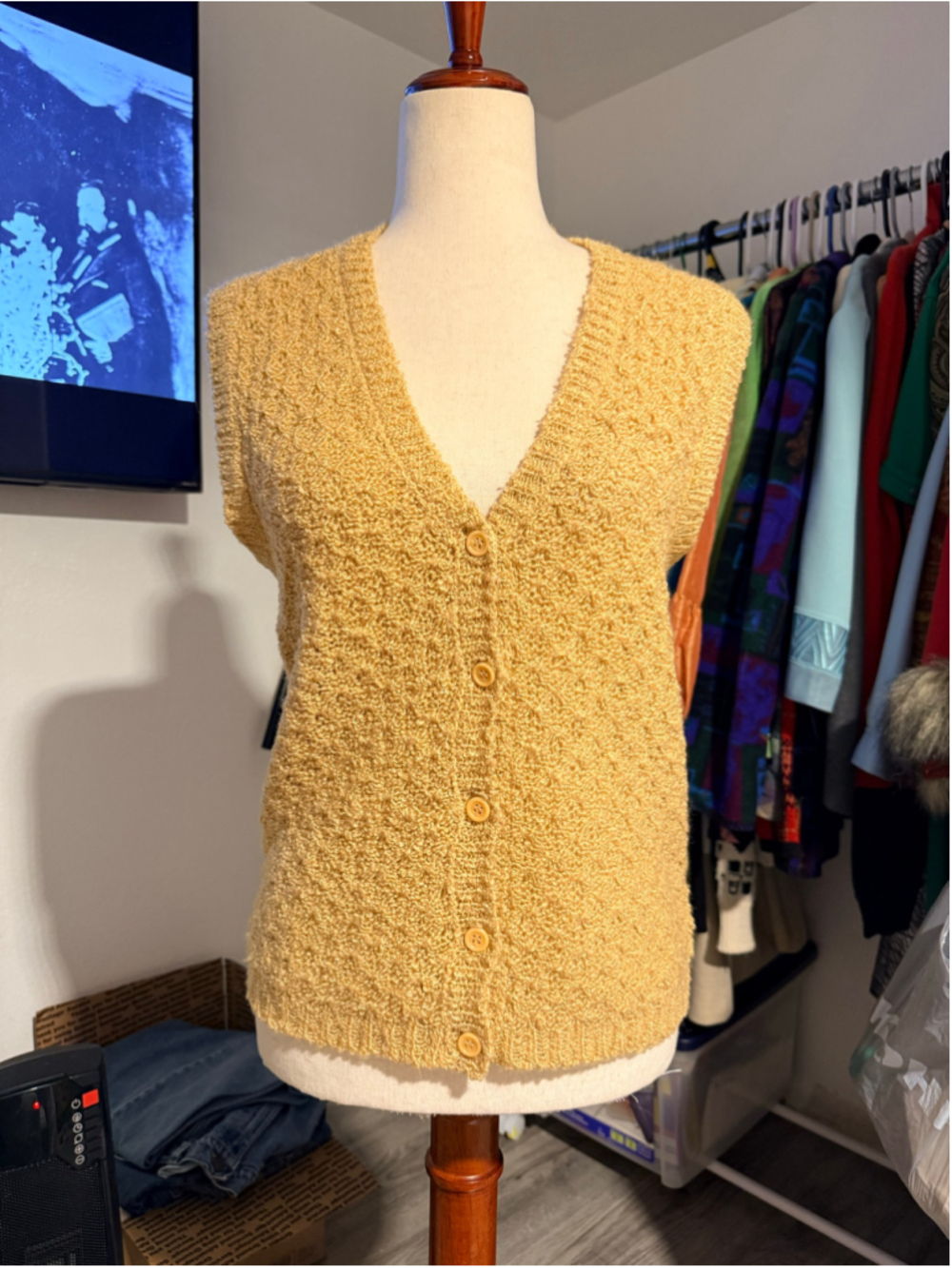 Vintage Joyce Knit Button-Front
Vest - Mustard Yellow sz medium